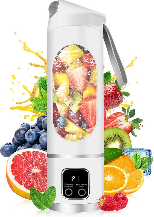 Portable Personal Electric Blender，500ML Portable Shakes and Smoothies Blender，Small Blenders、Mixing、Compact、Convenient and Versatile(White)