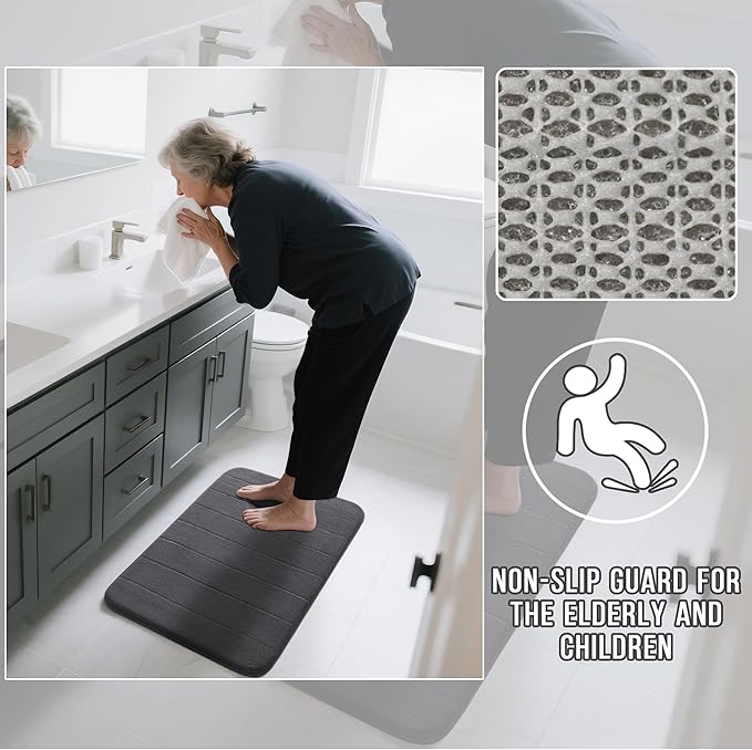 Yimobra Bathroom Runner 55"x24", Non Slip Memory Foam Bath Mat, Super Soft Water Absorbent Hallway Carpet, Machine Washable Rug for Vanity Tub Shower, Dark Gray