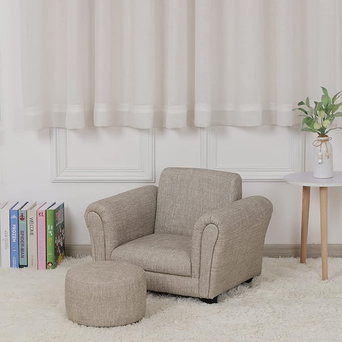 Getifun Kids Sofa Chair with Ottoman/PVC Leather Toddler Couch with Plastic Legs/Upholstered Children Armchair for Kids Under 4 Years Old/Single Seat with Stool (Single)