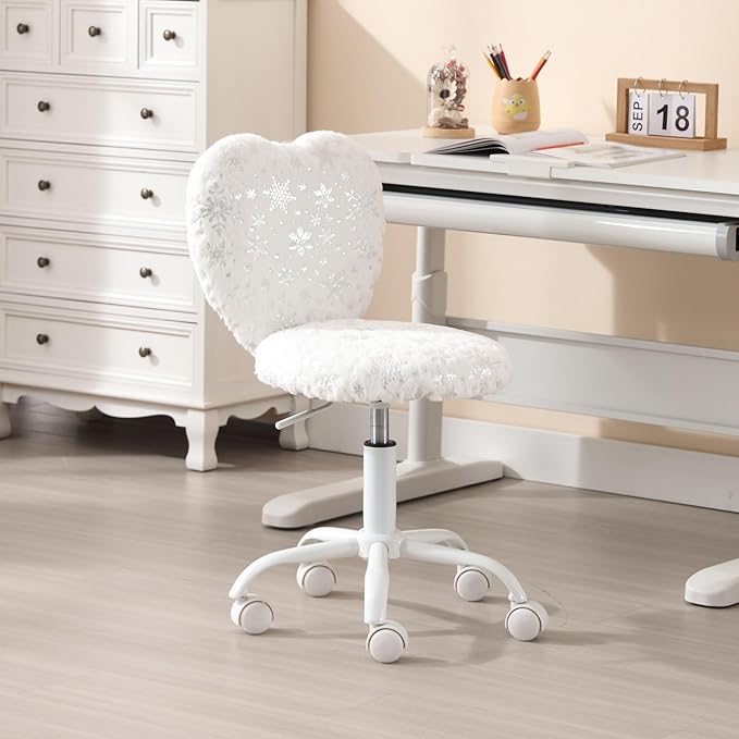 Kids Desk Chair - Girls Students Study Adjustable Computer Chair with Cute Heart Back for Home/Bedroom/School/Dorm, Snow White