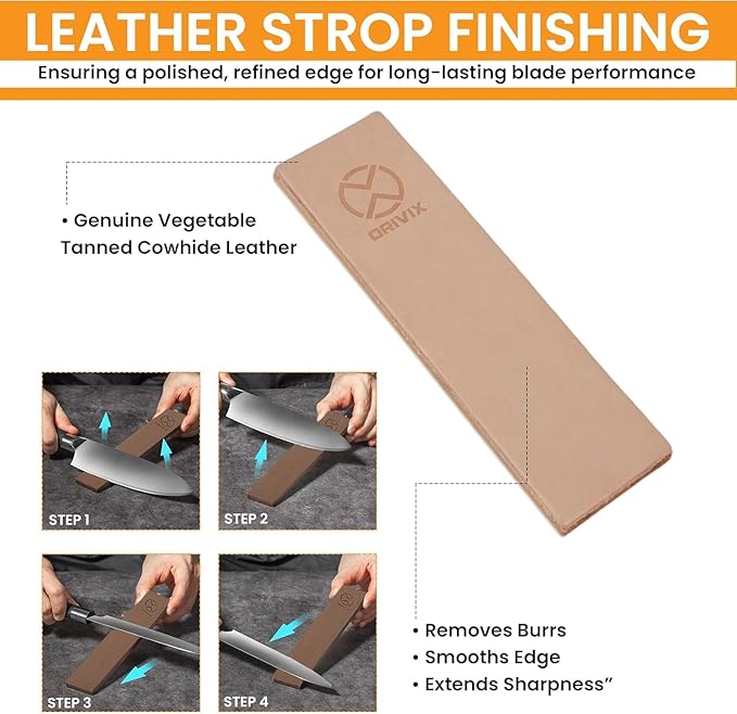 Rolling Knife Sharpener Kit – Magnetic 4-Angle Base, 3.86 Inches Longer Wooden Roller, 4 Grit Discs (1000/400 Diamond & 3000 Maroon / 6000 White Ceramic) and Leather Strop