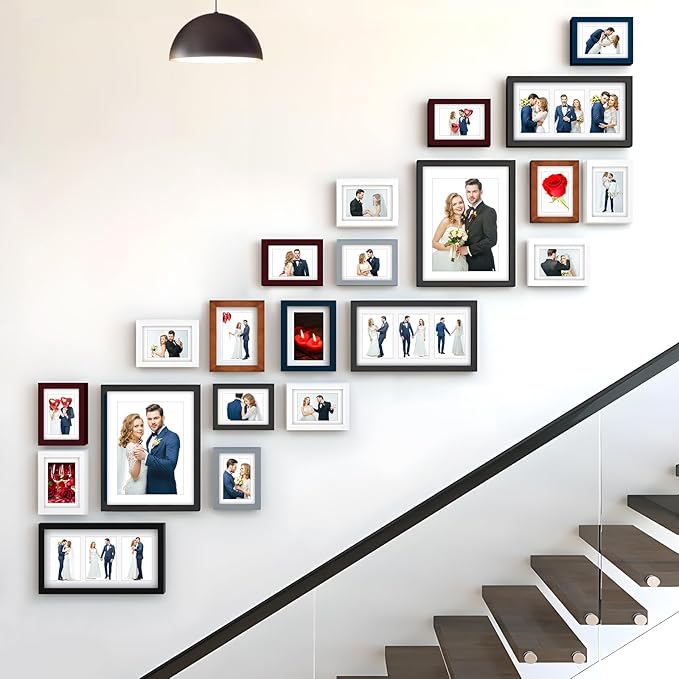 RPJC 9 x 12 Picture Frames Made of Solid Wood and High Definition Glass Display Pictures 6x8 with Mat or 9x12 Without Mat for Wall Mounting Photo Frame White