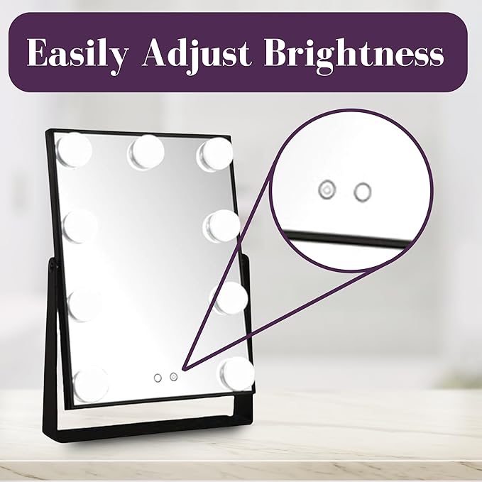 JERDON Lighted Vanity Makeup Mirror with Large Dimmable Bulbs and 3-Color Lighting - Model JHW100B