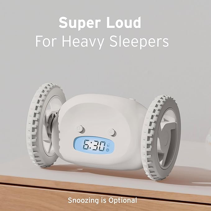 CLOCKY Extra Loud Alarm Clock for Heavy Sleepers on Wheels Rolls Runs Away Vibrating, Easy to Set Super Smart Snooze Digital Bed Shaker Alarm Clock Funny Gift for Adults Kids Teens Bedrooms (Mist)