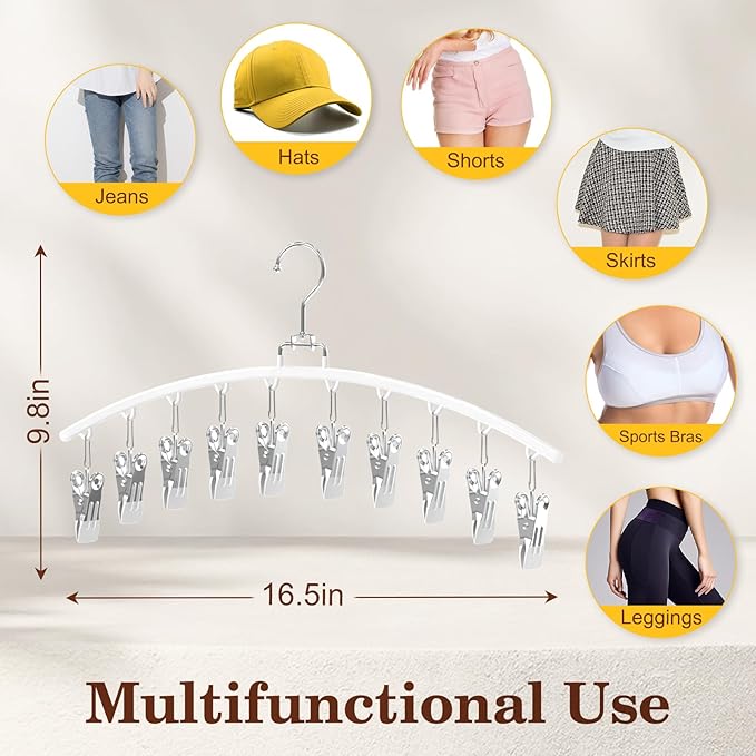 4 Pack Legging Organizer for Closet, Ginyoyo Metal Gym Clothes Organizer w/40 Clips Holds 40 Leggings, Hangers Space Saving, Closet Organizers and Storage, Room Organization Essentials, White