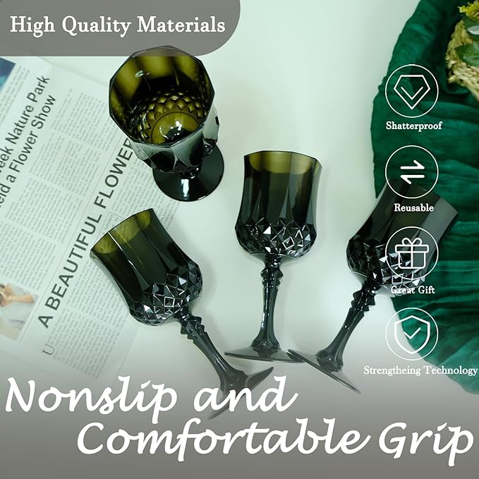 Plastic Wine Glasses，Plastic Goblets Vintage Style Cordial Drinking Glasses for Wedding Reception, Grand Event Party Supplies (48, Black)