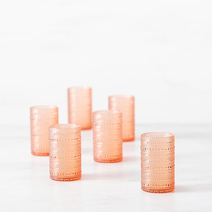 FORTESSA Orbetto Outdoor Hobnail Plastic Drinkware, 13 Ounce Iced Beverage Cocktail Glass (Set of 4), Break-Resistant Acrylic Drinkware Collection, Coral Blush