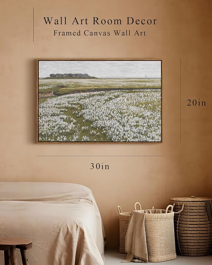 InSimSea Framed Canvas Wall Art Vintage Decor, Classical Grassland Paintings Large Wall Art, Meadow Full of Flowers Wall Hanging Decor for Living Room Farmhouse Bathroom, 20"x30"