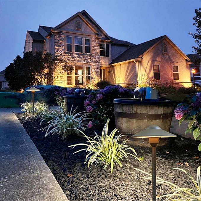 Low Voltage Path Light,Cast Aluminum Landscape Lighting Pathway Lights Walkway Driveway Light Yard Lighting Replaceable G4 LED Bulb,Wire Connectors Included 2-Pack Bronze Finish Round Hat