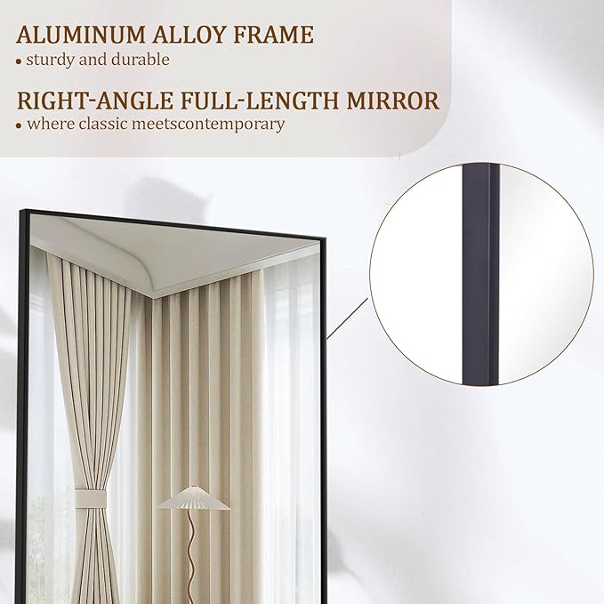 Koonmi 68"x22" Floor Mirror Full Length, Bedroom Floor Body Mirror with Stand, Black Mirror, Leaning, Standing or Hanging Horizontally/Vertically