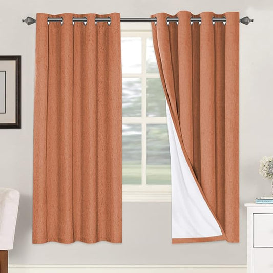 H.VERSAILTEX 100% Blackout Curtains for Bedroom Thermal Insulated Linen Textured Curtains Heat and Full Light Blocking Drapes Living Room Curtains 2 Panel Sets, Orange, 52x72 Inch
