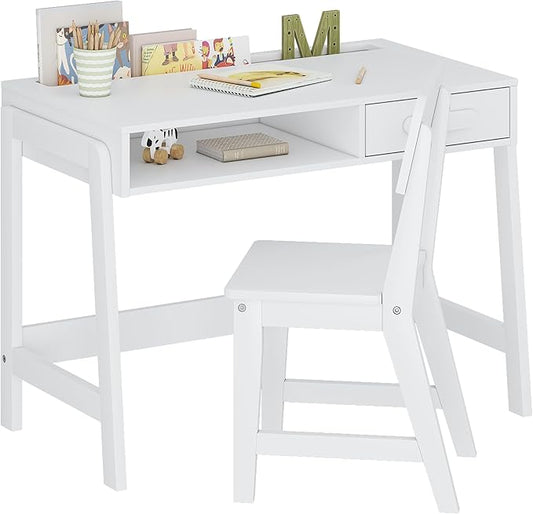 UTEX Kids Desk and Chair Set, Study Desk for Kids with Drawers, Wooden Children Table Set, Student Writing Desk Computer Workstation for Bedroom & Study Room