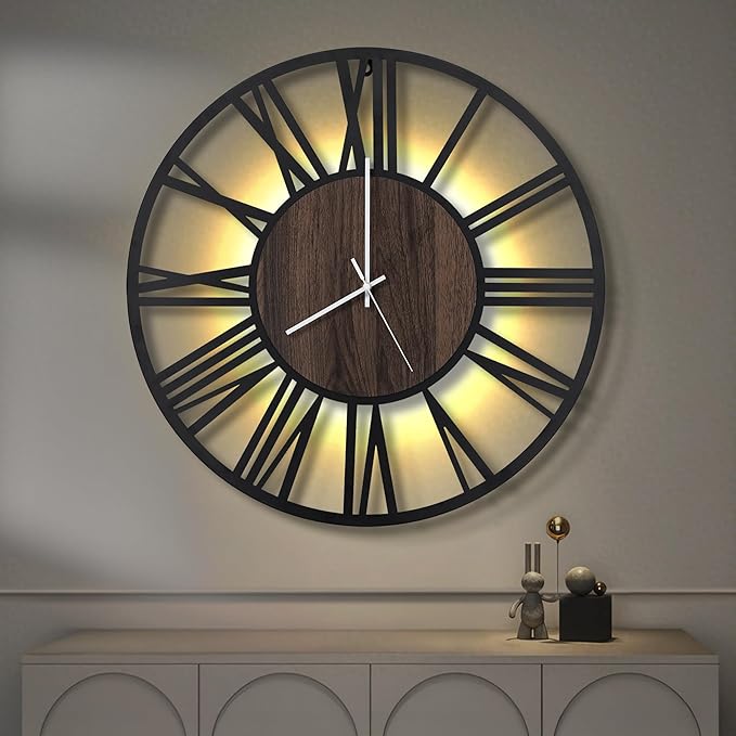 LEIKE Large Wall Clocks with Night Light Battery Operated,Silent Non Ticking,Rustic Modern Big Wood Clock for Living Room, Bedroom,Kitchen,Farmhouse,Office,Home Decor-24 Inch(Roman Numerals)