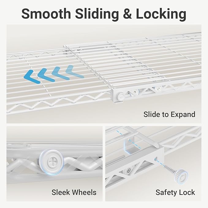 VIPEK X1 Expandable Clothes Rack Heavy Duty Adjustable from 2' to 3'5" with Flexible Shelves and Hanger Rods Metal Garment Racks Portable Closet Rack Clothing Racks for Hanging Clothes, White