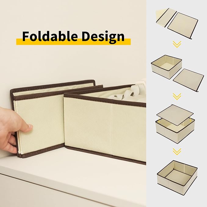 Cupic Cupid Drawer Organizer, Dresser Organizers, Foldabe Drawer Organizer Clothes, Closet Organization and Storage Dividers for Socks, Underwear and Diaper, Set of 12, Beige