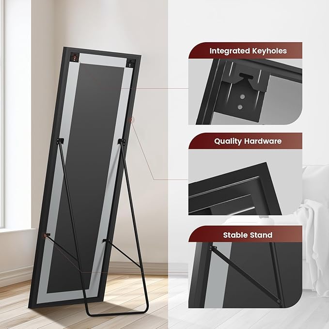56x18 Frameless Full Length Silver Coating Mirror w/Distortion Free, HD Reflection &Anti Desilvering, Tempered Glass & Shatter Proof Film Doubling Safety, Easy Setup w/Stand, Wall/Standing