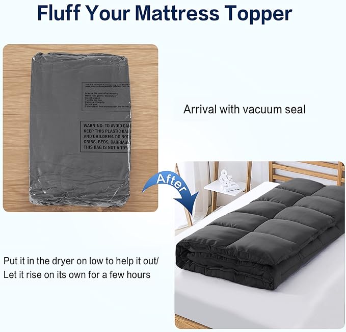 SOPAT Mattress Topper Twin Size Extra Thick Mattress Pad 8-21" Deep Pocket Soft Down Alternative Fill Mattress Protector Pillow Top Mattress Cover (39x75 Inches, Dark Grey)