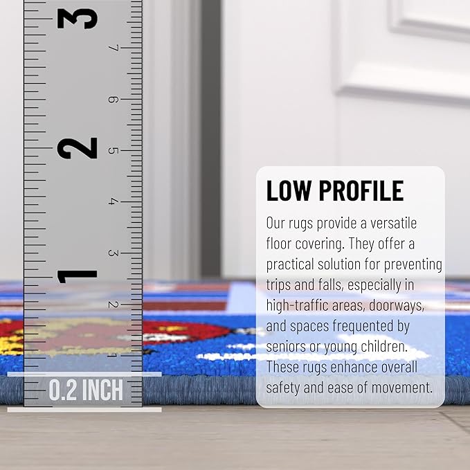 Ottomanson 3'3" x 5' Alphabet Kids Rug - Educational ABC Play Mat for Playroom, Bedroom, Daycare & Classroom - Fun & Interactive Learning Carpet - Durable & Non-Slip for High-Traffic Areas, Blue