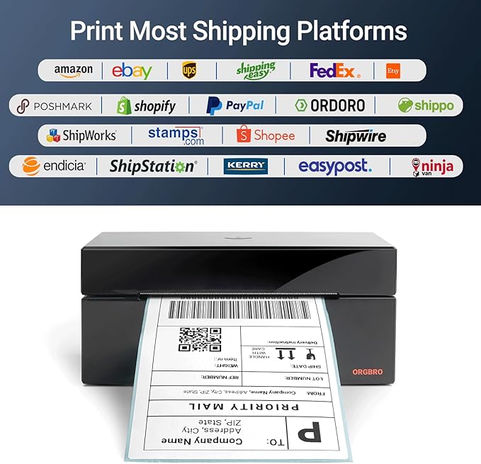 ORGBRO Z1 Shipping Label Printer, 4x6 Thermal Label Printer for Small Business, High Speed Sticker Maker for Commercial Grade Shipping Packages, Used for Amazon, Ebay, Shopify, USPS (USB Only)