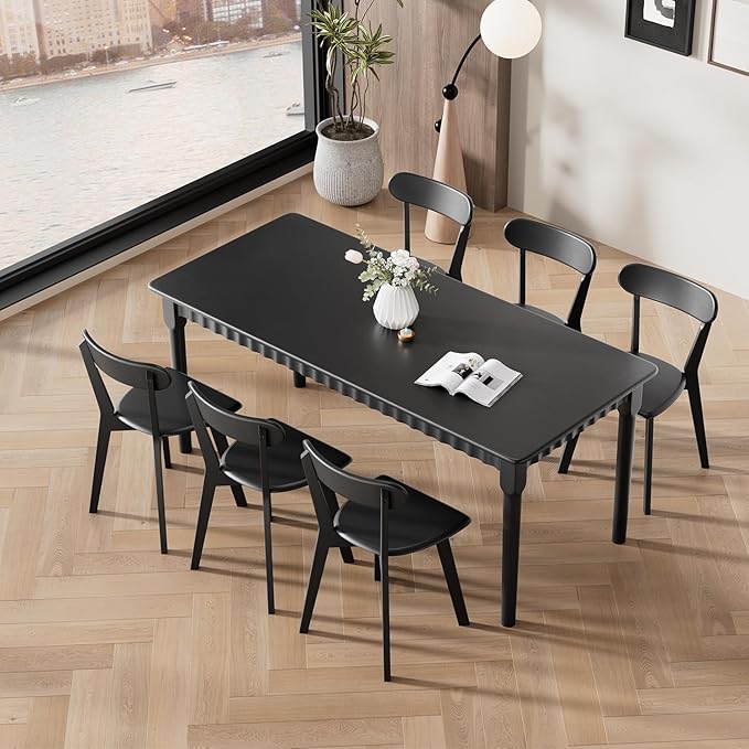 70.8 Inch Solid Wood Dining Table for 6-8, Farmhouse Table with Smooth Surface, Large Rectangular Kitchen Dinner Table for Restaurant, Living Room, Kitchen, Easy Assembly, Black