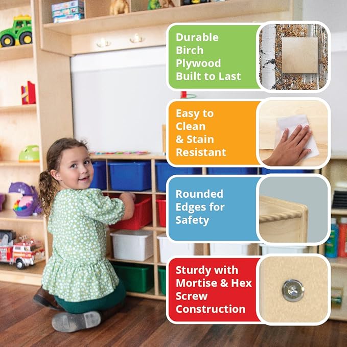 Wood Designs WD156003 Kids Play Toy and Book Organizer – Wooden 3-Section Folding Storage Unit