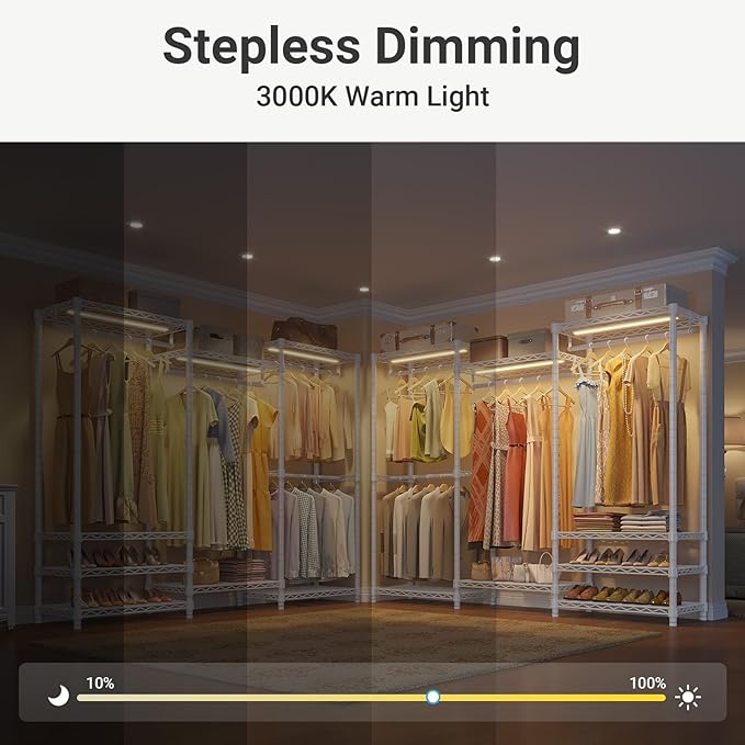 VIPEK V5 White Clothes Rack & Dimmable LED Lights Bundle, 3000K Warm White, Portable Closet Rack Freestanding Wardrobe Closet Heavy Duty Clothing Rack, 68.9" L x 15.7" W x 76.4" H