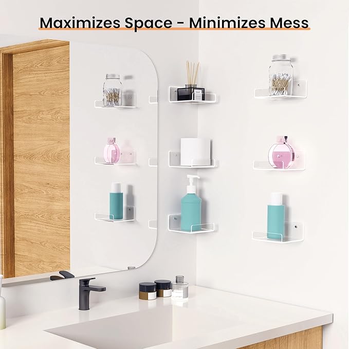 upsimples 6 Pack Acrylic Small Shelves, Floating Wall Shelves for Small Space, Display Shelf Organizer for Plants, Speaker, Toys, 4'' x 4'', Clear