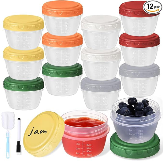 12pcs 4 oz Small Plastic Containers with Lids, Reusable 1/2 Cup Small Food Storage Containers, Leakproof, Microwave Dishwasher Freezer Safe