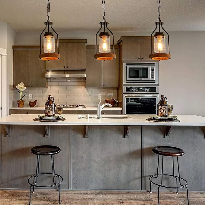 Giluta Simple Pendant Light Retro Island Pendant Lighting Fixture, Farmhouse Kitchen Hanging Ceiling Light with Glass Shade for Bedroom Living Room Bathroom (P0039)