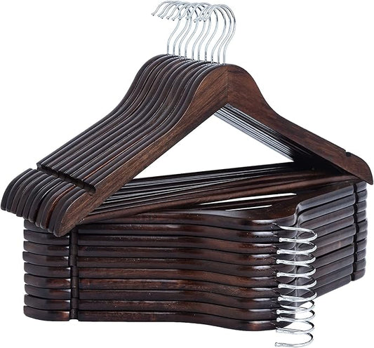 StorageWorks Wooden Hangers, Wood Coat Hanger for Coats, Shirts, Jackets, Pants, Suits, Walnut Color, 20 Pack
