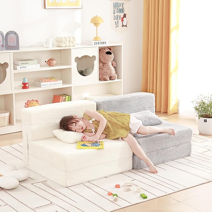 Folding Sofa Bed Floor Mattress for Kids with Pillow, Toddler Washable Folding Floor Nap Mat for Sleeping Daycare, Child Fold Up Sofa Futon Chair Bed with Storage Bag for Girls and Boys