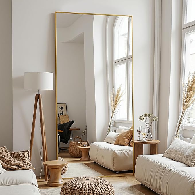 Antok Mirror Full Length, 71"x28" Big Floor Mirror, Oversized Full Body Mirrors with Stand for Bedroom, Living Room Cloakroom, Gold, Rect Corner Style