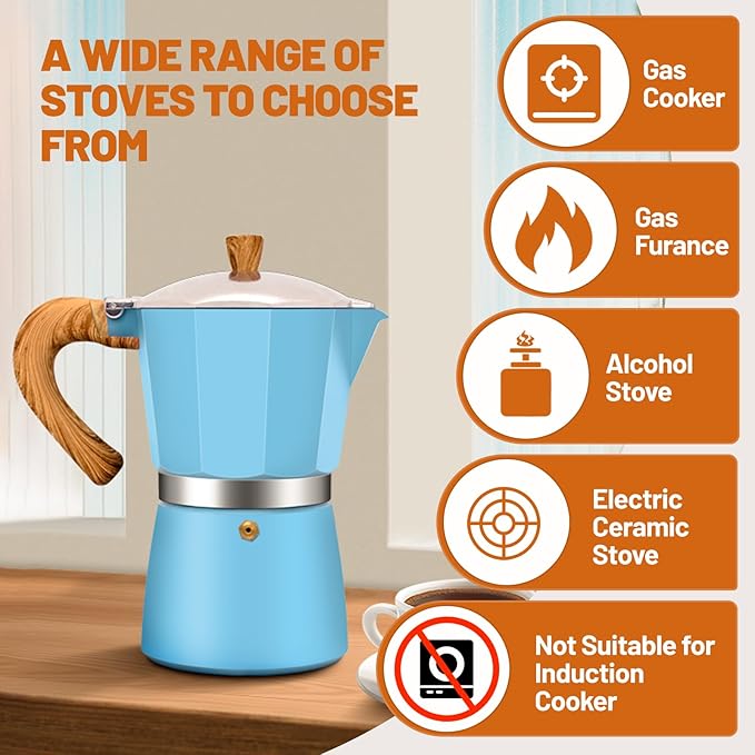 9 Cup Aluminum Espresso Stovetop Moka Pot Express Coffee Maker Percolator Italian Classic Mocha Coffee Machine for Italian and Cuban Cafe Brewing for Home & Camping 450ml 15oz