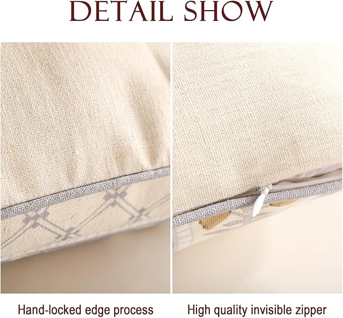 patdrea Designer Square Throw Pillow Covers Set of 2,Rustic Linen with Elegant Grey Blue Floral Pattern Pillows Cover,Decorative Pillowcases Cushion for Bed Living Room Outdoor Car,18 x18 Inches