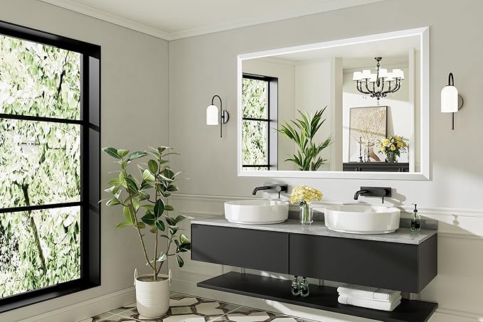 60x40 Inch White Bathroom Mirror for Wall, Thick Metal Framed Rectangle Mirrors for Over Sink, Bedroom, Living Room, Entryway, Anti-Rust, HD Tempered Glass