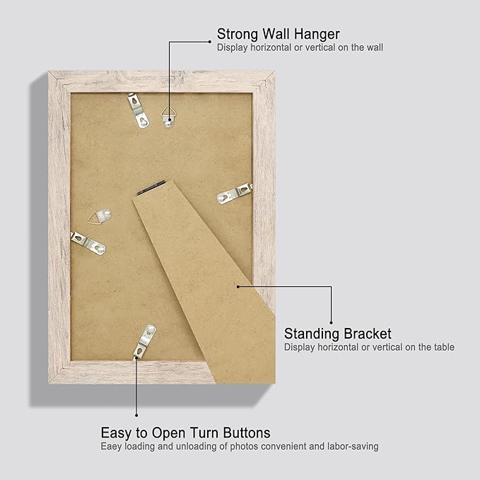 6x9 Picture Frame Set of 4, Smoke Gray Frame with High Definition Glass, 6 x 9 Wood Rustic Photo Frames for Horizontal or Vertical Tabletop and Wall Mounting