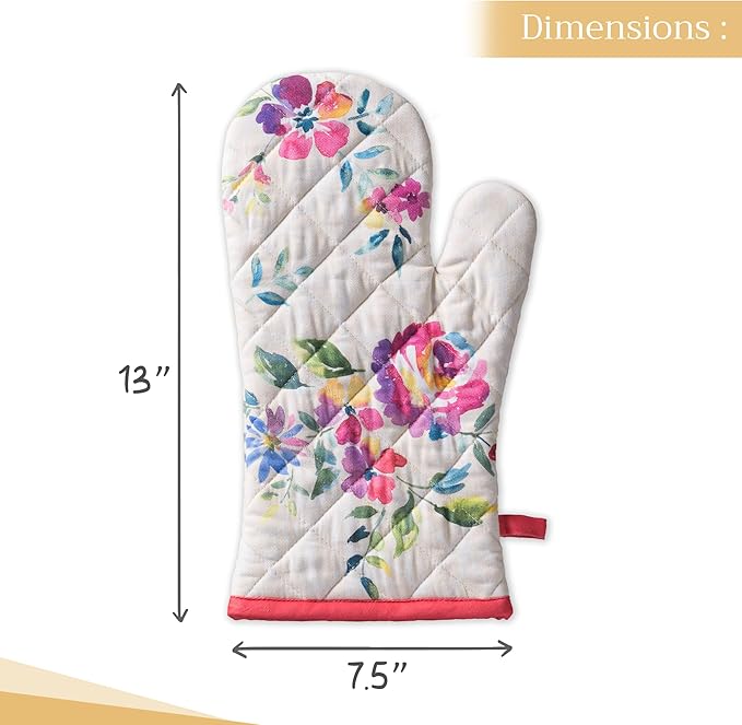 Maison d' Hermine Oven Gloves 100% Cotton Oven Mitt 7" x 13" with Loop Heat Resistant, BBQ, Cooking Gloves, Baking, Grilling, Kitchen, Handling Hot Pans Spring/Summer (Pack of 1, Rose Garden)