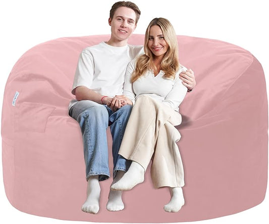 5FT Bean Bag Chair with Ultra Soft Velvet Cover Bean Bag Sofa with Memory Foam Bean Bag Chairs with Large Size Lazy Sofa for Dorm Office Living Room Bedroom Light Pink 5'
