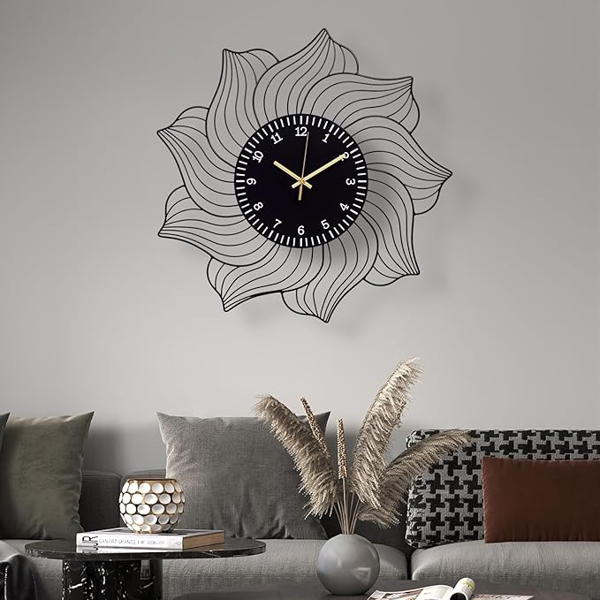 22 Inch Flower Wall Clock, Silent Non-Ticking Battery Operated Modern Decorative Metal Wall Clocks for Living Room, Bedroom, Kitchen, Office
