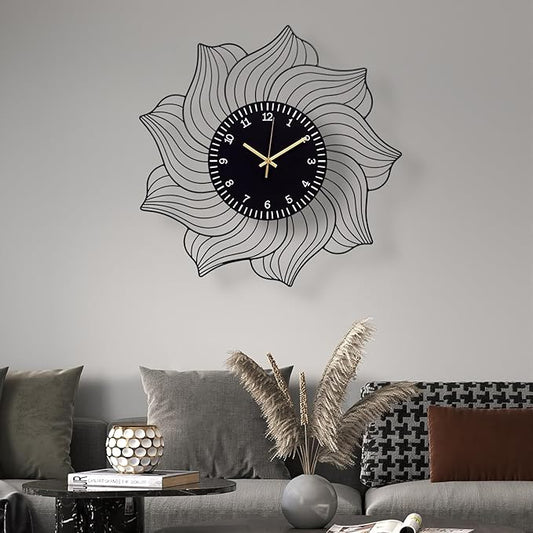 22 Inch Flower Wall Clock, Silent Non-Ticking Battery Operated Modern Decorative Metal Wall Clocks for Living Room, Bedroom, Kitchen, Office
