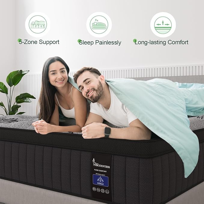 Full Mattress, 10 Inch Hybrid Mattresses Bed in a Box with Gel Memory Foam & Pocket Spring, Euro Top, Medium Firm for Back Support & Pressure Relief, Motion Isolation, Grey