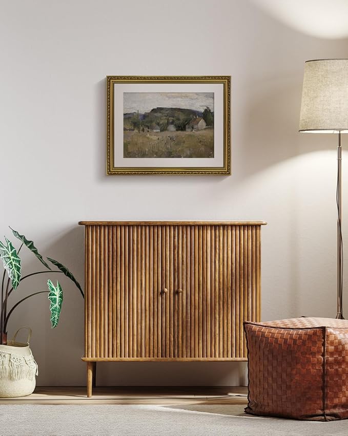 VIYYIEA Gold Framed Wall Art Canvas Print Home Decor Vintage Landscape Art Prints Wall Decor Abstract Serene Countryside Scene Wall Prints Mid Century Modern Decor for Living Room Bedroom 16x20in