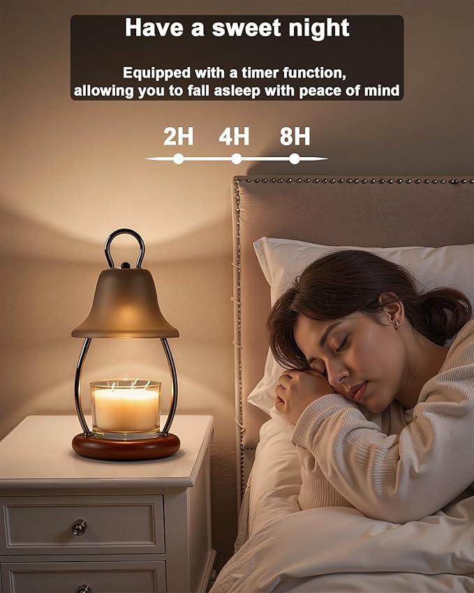 Candle Warmer Lamp with Timer & Dimmer - Electric Candle Light Warmer for Jar Candles, Adjustable Brightness, 2 Replacement Bulbs Included (Black)