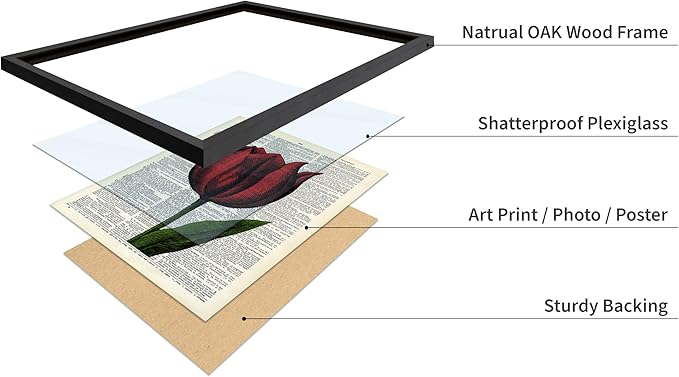 Poster Master Dictionary Art Poster - Tulip Print - Red Flower Art - Floral Art - Gift for Men, Women & Florist - Minimal Decor for Living Room, Bedroom, Dorm or Flower Shop, 8x10 Black Framed