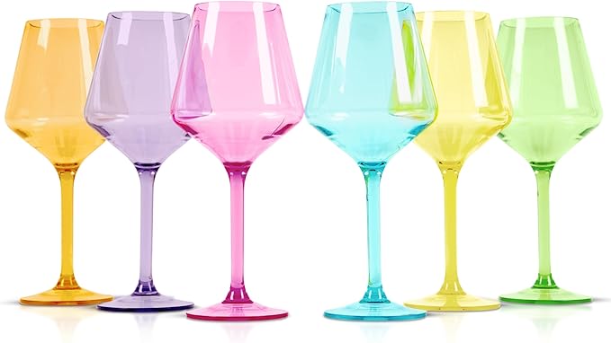 Acrylic Colored Wine Glasses Set of 6 | BPA-Free Plastic, Tritan & Acrylic - Stemmed wine glasses, Dishwasher Safe, Unbreakable Glass for Indoor & Outdoor (jewel)