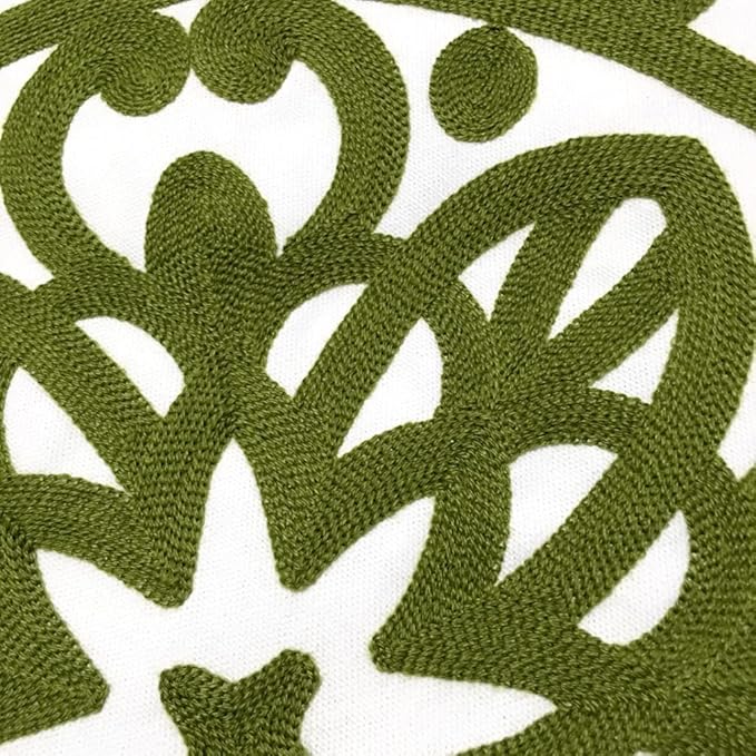 Alysheer Embroidered Decorative Throw Pillow Covers 18"x18" Set of 2 Pieces, Chic Boho Mandala Knit Pattern, Durable 100% Cotton Canvas Cushion Cases for Sofa Couch Living Room(Olive Green)