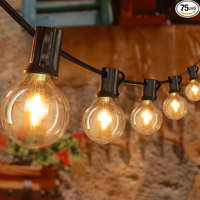 Ollny 150FT Outdoor String Lights, Waterproof Connectable Shatterproof Outside Light with 75 Edison + 4 Spare LED Bulbs Plug in, Patio Lights for Indoor Balcony Porch Camping Deck