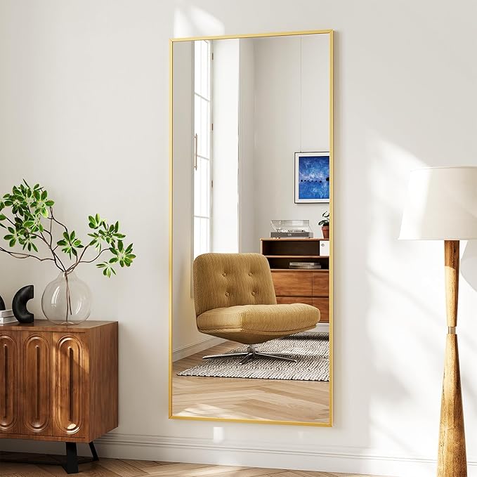 Koonmi 65"x24" Floor Mirror Full Length, Bedroom Floor Body Mirror with Stand, Large Gold Mirror, Leaning, Standing or Hanging Horizontally/Vertically