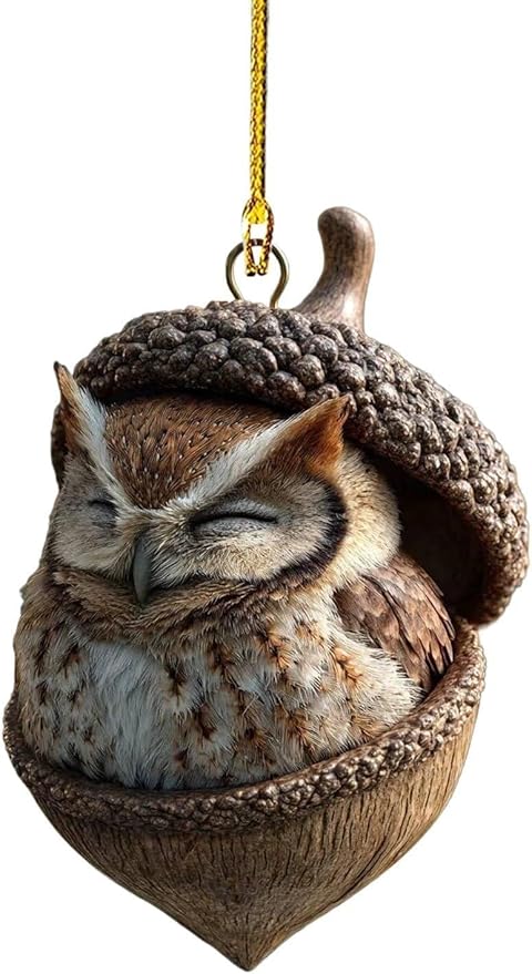 5 Piece 2D Flat Design Forest Animal Christmas Ornaments, Acrylic Woodland Creatures, Pine Cone and Acorn Hanging Decorations for Home