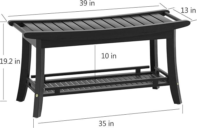 Bamboo Entryway Storage Bench with Shelves Shoe Rack Bench Seat Organizer for Porch Bedroom Bathroom Balcony 39 x 13 x 19.2 Inches Black